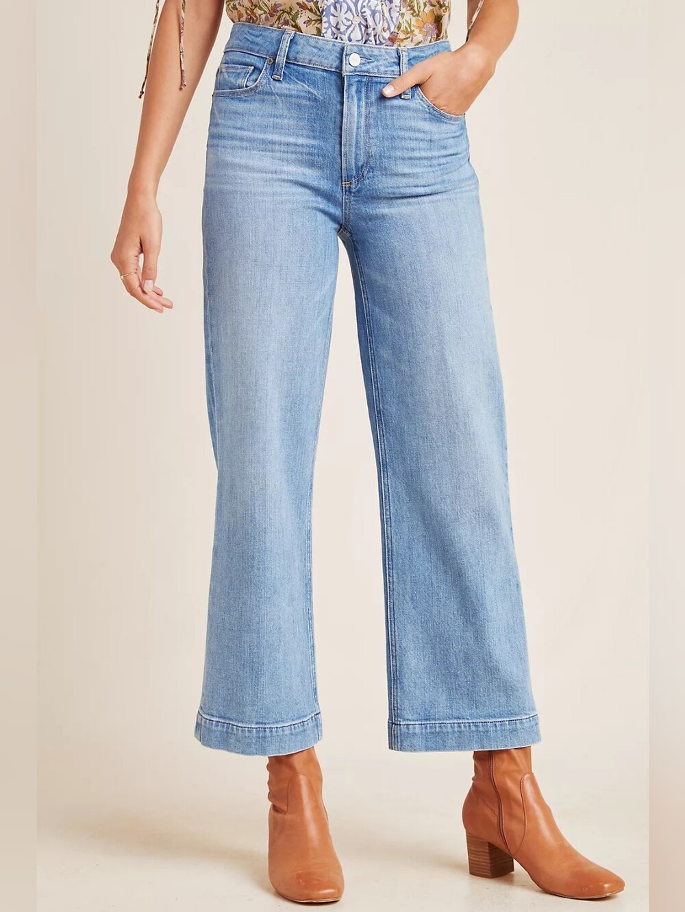 Paige Nellie High Rise Cropped Wide Straight Leg Culotte Jeans Starstruck 28